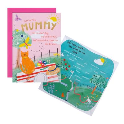 Hallmark Mother's Day Card for Mom with Scavenger Hunt Activity, Keepsake, Cat and Picnic Design, Pink and Blue