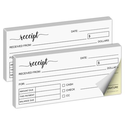 321Done 2-Pack Receipt Book, 2.75 x 6 in Pocket Size, 2-Part Carbonless, Made in the USA, Cute Handheld Duplicate Order Form for Craft Boutique Businesses, 50 Sets, White/Yellow