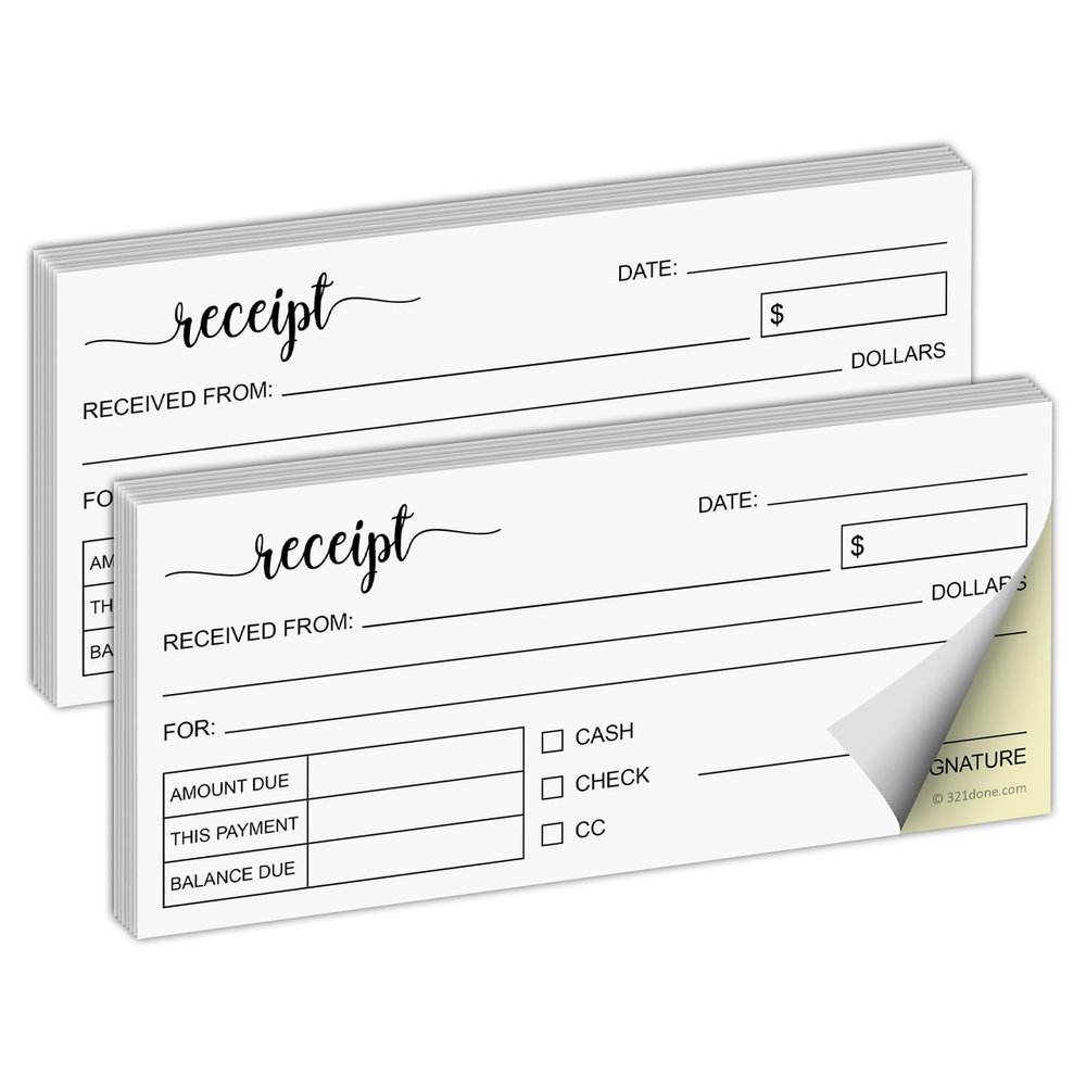 321Done 2-Pack Receipt Book, 2.75 x 6 in Pocket Size, 2-Part Carbonless, Made in the USA, Cute Handheld Duplicate Order Form for Craft Boutique Businesses, 50 Sets, White/Yellow