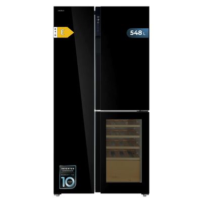 Cecotec Bolero CoolMarket TDW 548 3-Door Refrigerator, Black Glass, Class E, 548 L