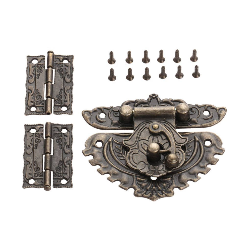 Mgoodoo Antique-Style Box Latch and Hinge Set, 2 Hinges, 1 Latch, 13 Screws