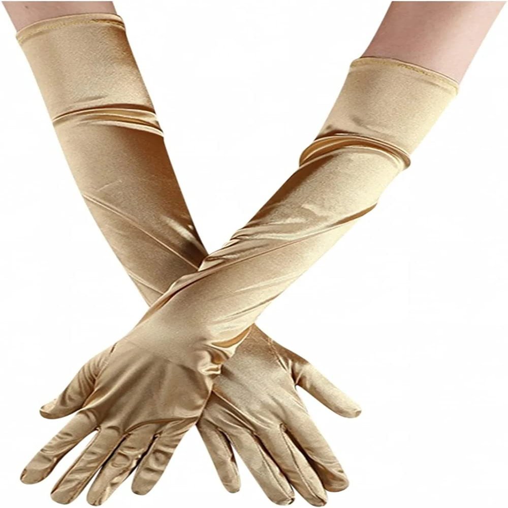 Youning Women's Long Satin Opera Gloves, Gold