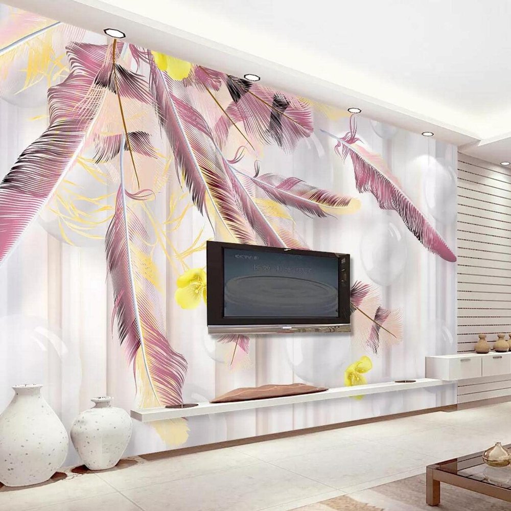 Pink Feather Ball 3D Photo Wallpaper, Nonwoven, 250 x 175 cm