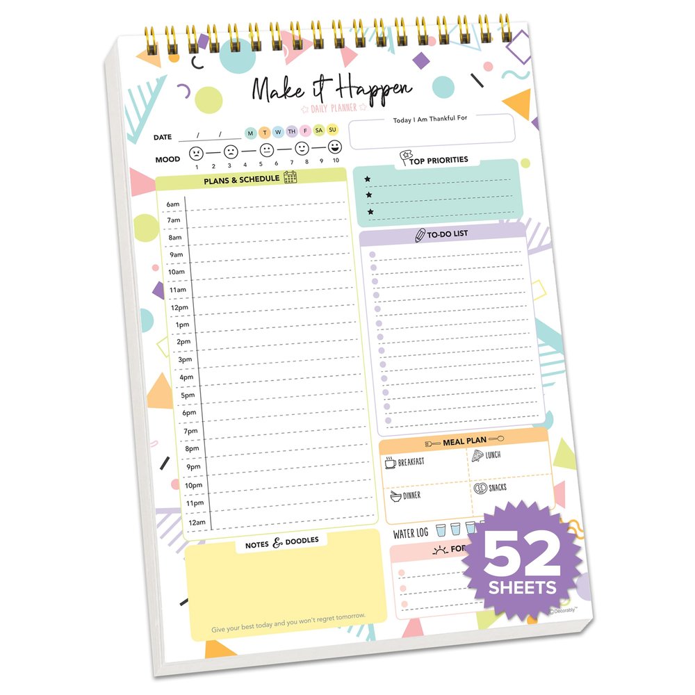 Decorably 52-Sheet Pastel Undated Daily Planner Pad, 6.5 x 10 in