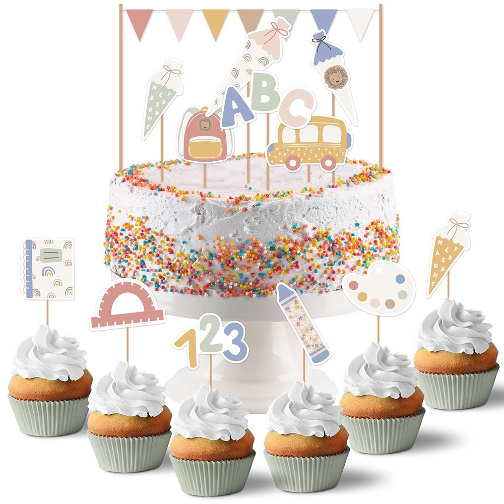 Papierdrachen Pastel Cake Topper Set, 19-Piece School Celebration Cake Decorations