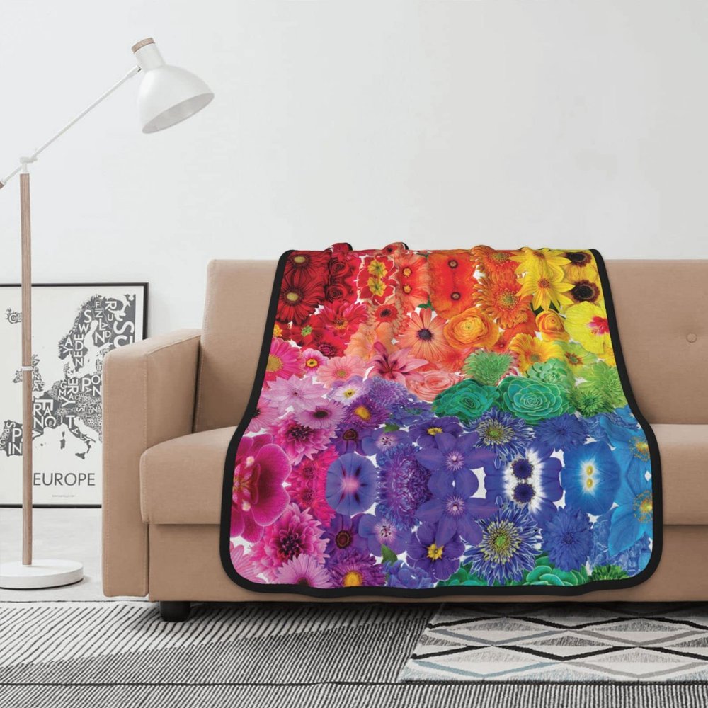Rainbow Flowers Double-Sided Super-Soft Flannel Blanket