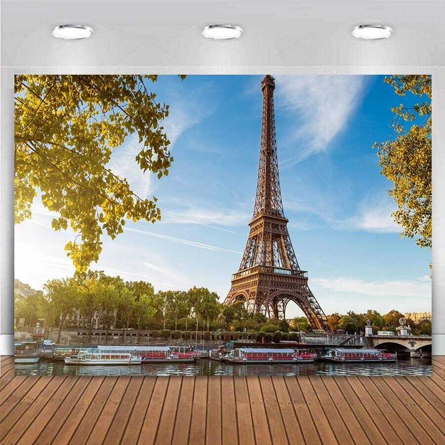 Eiffel Tower Paris Cityscape Photography Backdrop with Blue Sky