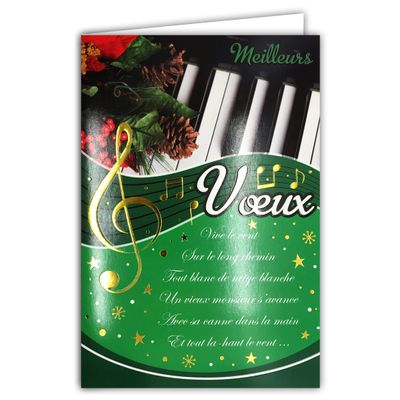 Afie Best Wishes Card with Envelope, Musical Notes, Gold Glitter, Christmas, New Year, Piano, 61-4019-2 BA