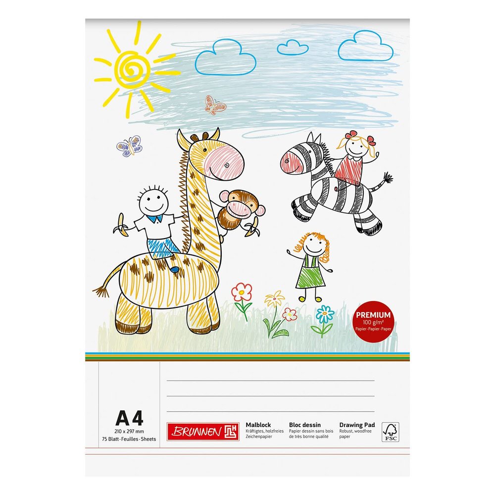 NEW BRUNNEN Drawing Pad DIN A4, 100 gsm, 75 Sheets, Top-Glued, FSC