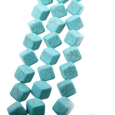 Perlin Turquoise Gemstone Beads, 10 mm Diagonally Drilled Cubes, Natural Stone Bead Strand, 30 Pieces
