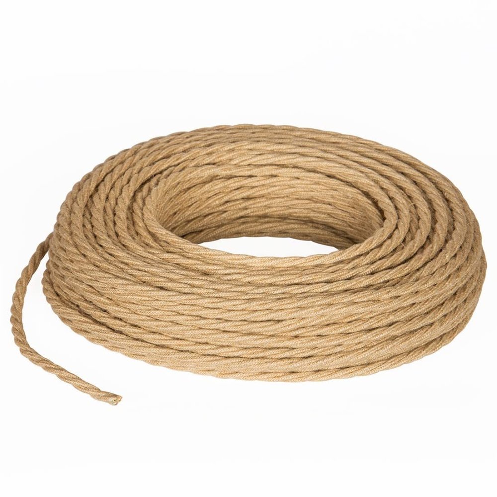 Textile Lamp Cable, 3-Core Fabric Cable (3 x 2.50 mm) - Jute, Made in Italy (5 Meters)