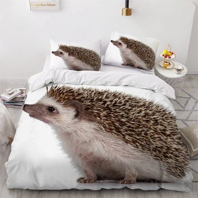 BUMIYA 3D Hedgehog Duvet Cover Set, 200 x 200 cm, 100% Microfiber, with 2 Pillowcases