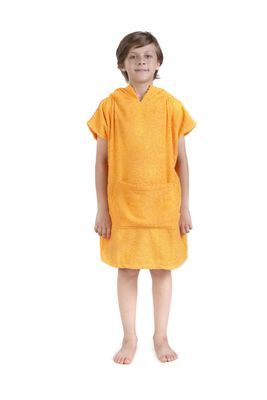 ALLEN & MATE 100% Cotton Kids' Beach Towel Poncho, Oversized Quick-Drying Robe with Hood and Pocket for Boys and Girls (Ages 6–9, Orange Dolphin)