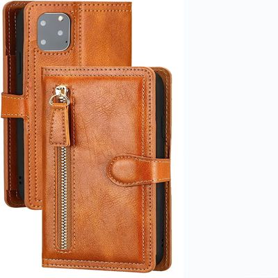 GANYUU Wallet Case for iPhone 13 Mini/13/13 Pro/13 Pro Max, PU Leather Zipper Flip Wallet Case with Wireless Charging Support and Camera Protection, Orange, 13 Mini 5.4-Inch