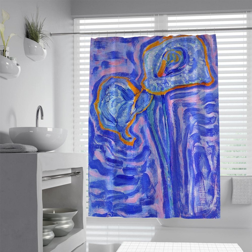SAISEMIHOME Piet Mondrian Shower Curtain Liner, Abstract Blue Pattern, Waterproof Washable Polyester, 12 Hooks, 200 x 200 cm