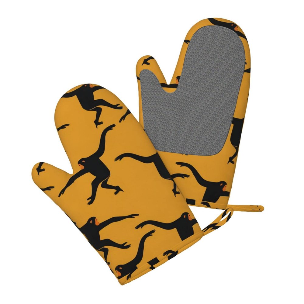 Black Gibbon Monkey Silicone Oven Mitts, 1 Pair, Heat-Resistant, Non-Slip Kitchen Gloves for Baking, Cooking, and Grilling