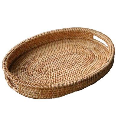 ARZARF Handwoven Oval Serving Tray with Cutout Handles