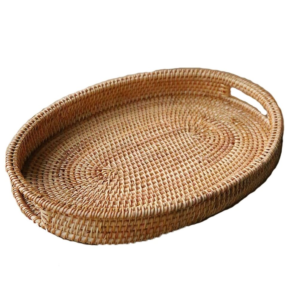 ARZARF Handwoven Oval Serving Tray with Cutout Handles
