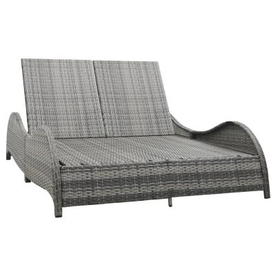 ZEYUAN Double Sun Lounger with Cushion, Poly Rattan, Anthracite