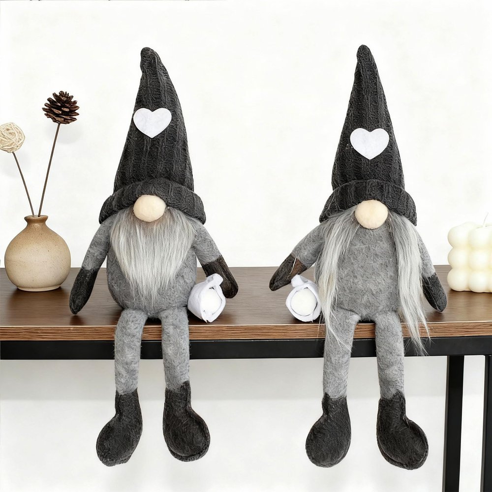 Maritown Plush Coffee Gnome Decor, Handmade Coffee Bar Gnomes, Farmhouse Swedish Tomte Gnomes for Cafe, Kitchen, Home Office (Black, 2-Piece)
