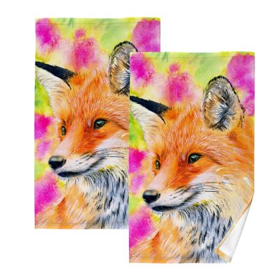 YOUJUNER 2-Piece Cotton Hand Towel Set, Fox Design
