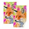 YOUJUNER 2-Piece Cotton Hand Towel Set, Fox Design view 1