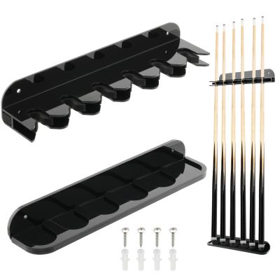Cosmos 2-Piece Acrylic Billiard Cue Rack Wall Mount, EVA Foam Clips, Holds 6 Pool Cues, Solid Black