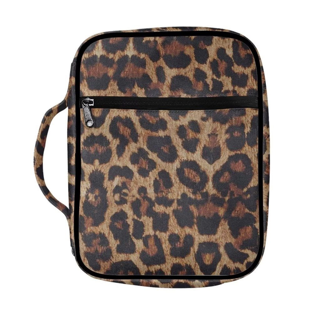 Belidome Bible Bag Book Cover with Pockets, Zipper and Handle, Brown Leopard Print, One Size