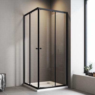 80 x 90 cm Black Sliding-Door Corner Shower Enclosure
