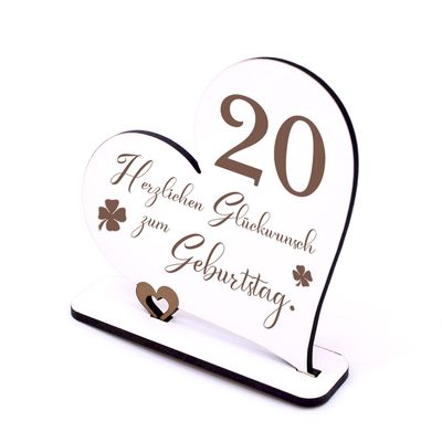 20th Birthday Decorative Heart Stand, 15 x 15 cm