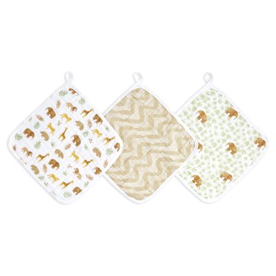 Aden + Anais Essentials Cotton Muslin Washcloth Set, Stanzanie, 3-Pack