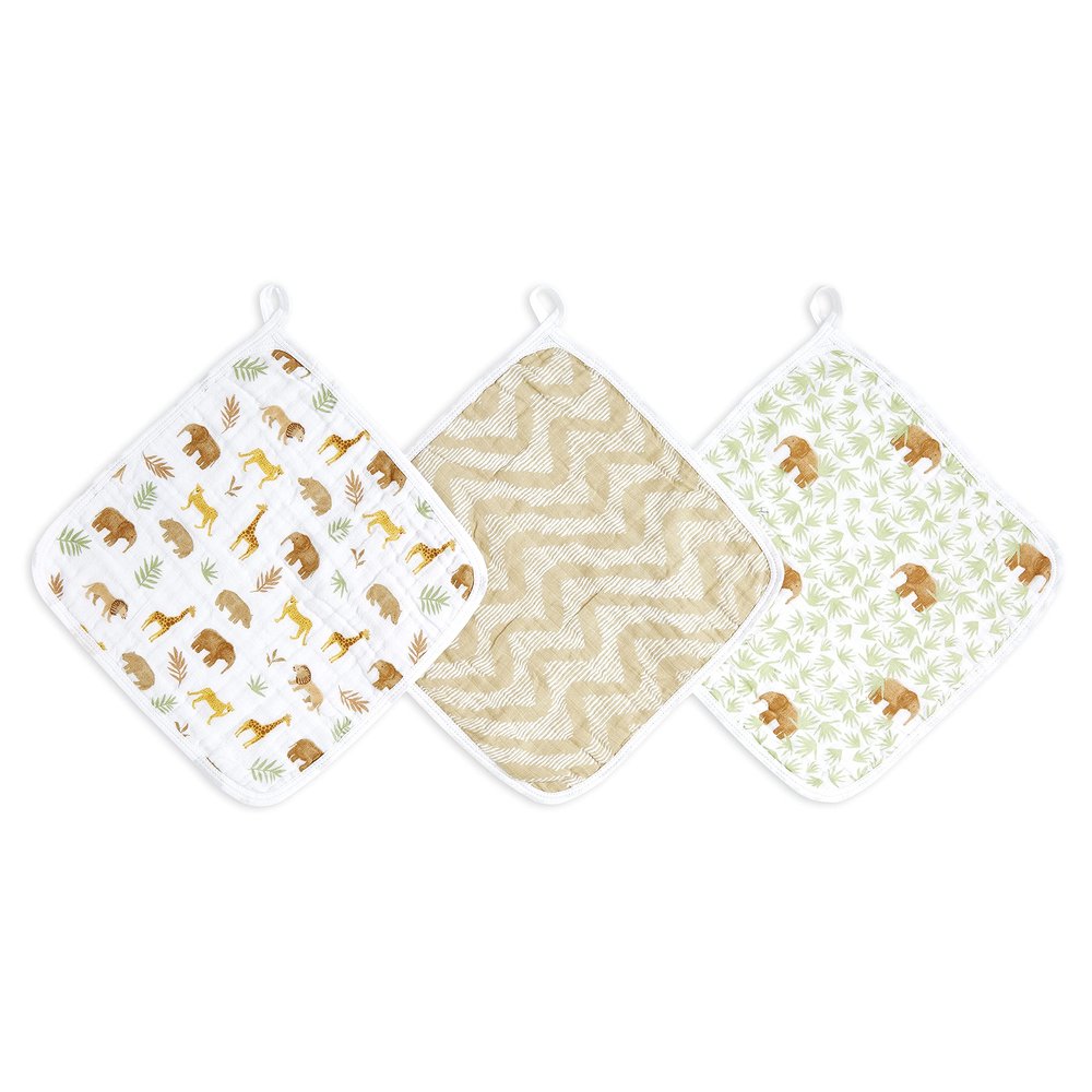 Aden + Anais Essentials Cotton Muslin Washcloth Set, Stanzanie, 3-Pack