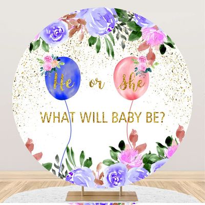 SDOTPMT 1 m Round Baby Shower Gender Reveal Backdrop, Floral Balloons and Gold Powder