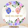SDOTPMT 1 m Round Baby Shower Gender Reveal Backdrop, Floral Balloons and Gold Powder view 1