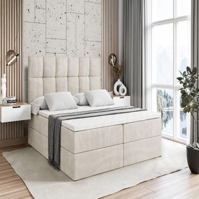 ALTDECOR RICAR Box Spring Bed with H4 Mattress, 160 x 200 cm, Beige