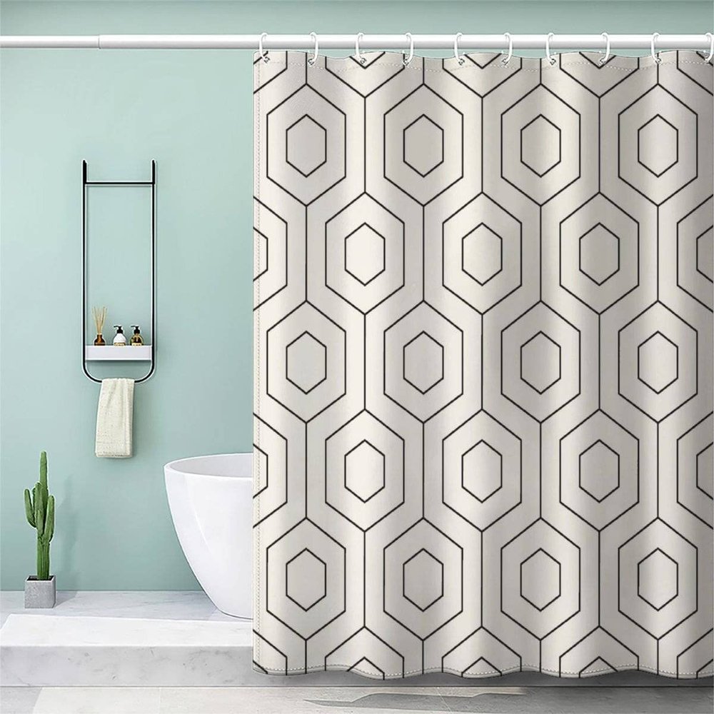 VASENA Geometric Waterproof Mold-Resistant Shower Curtain with 12 Hooks