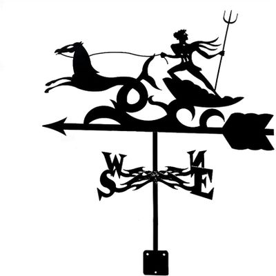 Creative Metal Witch Weather Vane Wind Direction Indicator for Garden and Yard Decoration, Stainless Steel Animal Weather Vane (Horse) (Chariot)