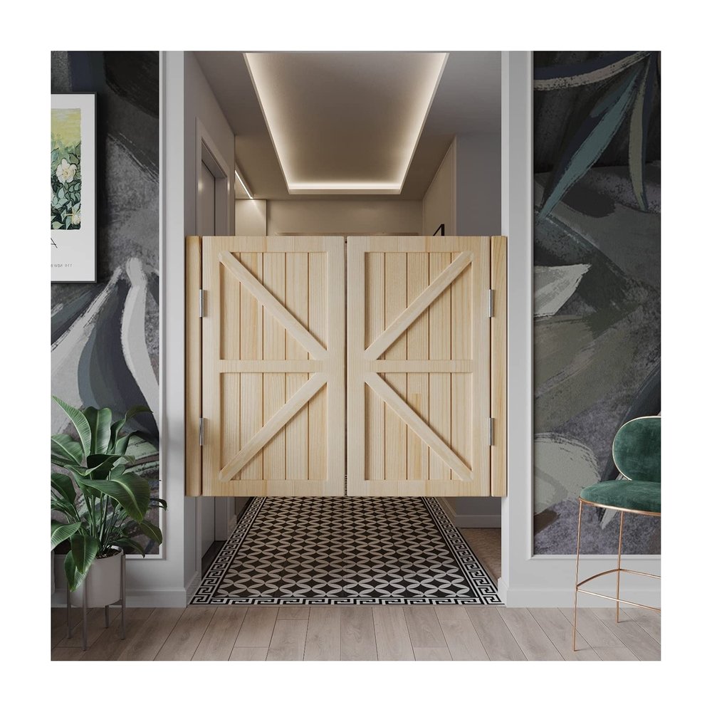 Solid Wood Swinging Partition Door, Cowboy-Style Half Door, Stainless Steel Hinges, Customizable, W100 x H90 cm (39 x 35 in)