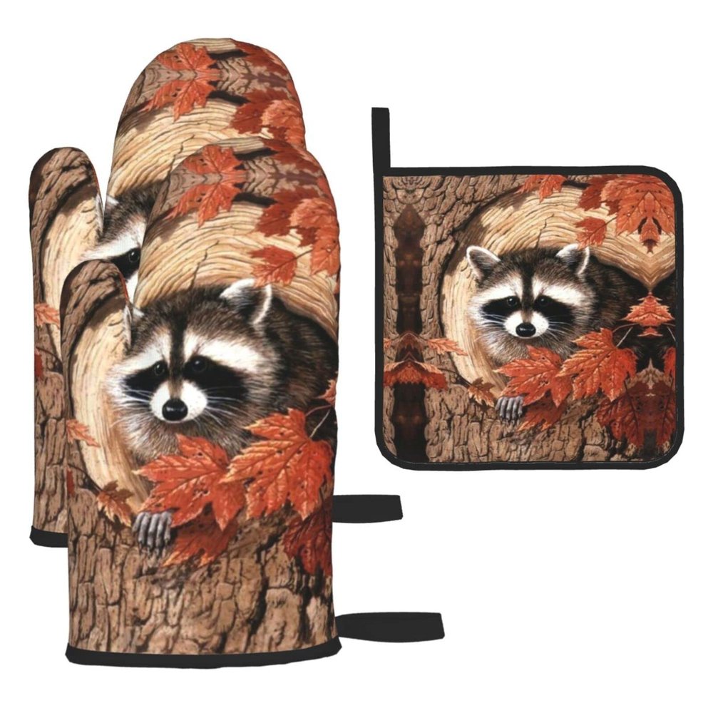 3-Piece Heat-Resistant Oven Mitt and Pot Holder Set with Hanging Loops