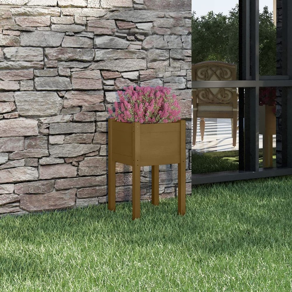 MOONAIRY Planter, Outdoor Garden Flower Pot, Cachepot, Large Plant Pot, Honey Brown, 40 x 40 x 70 cm, Solid Pine Wood