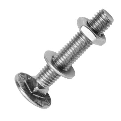 Techtanium M8 x 140/140 mm Carriage Bolts with A2 Stainless Steel Flat Nuts and Washers (200 pcs.) | Bolts | Nuts | Washers | DIN 603, DIN 439 & DIN 125