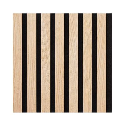 Decorative Wooden Wall Panel, Slats on Felt, 30 x 30 cm, Light Oak on Black Background, 0.09 m
