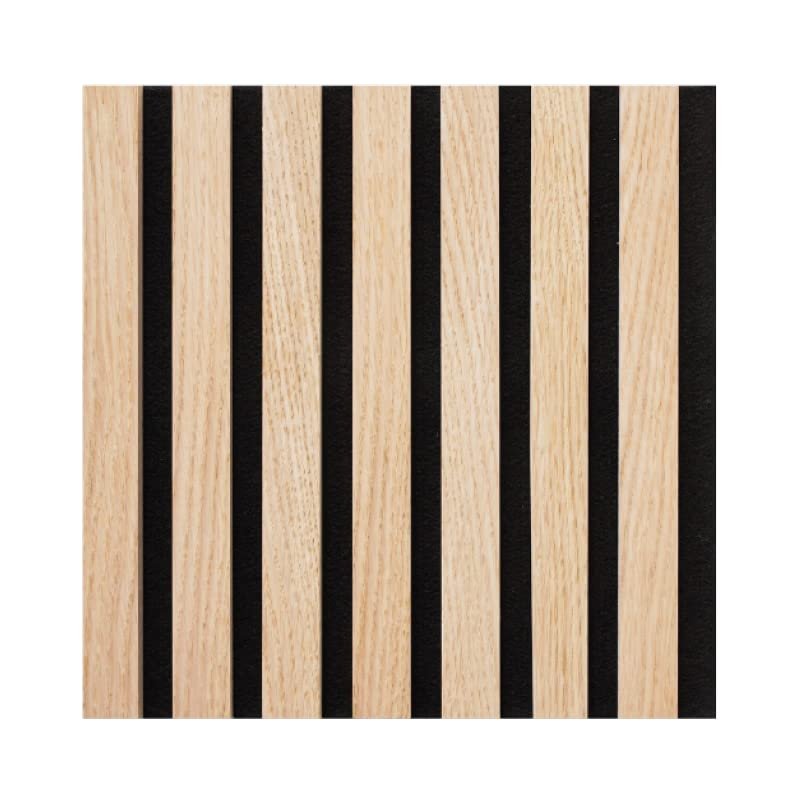 Decorative Wooden Wall Panel, Slats on Felt, 30 x 30 cm, Light Oak on Black Background, 0.09 m