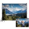 Renaiss Mountain Lake Background, 3 x 2.4 m, Polyester, Blue Sky, White Clouds, Pine Trees and Forest view 1