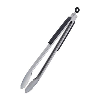 Relaxdays Grill Tongs, Stainless Steel, Wood Handle, Silver/Black