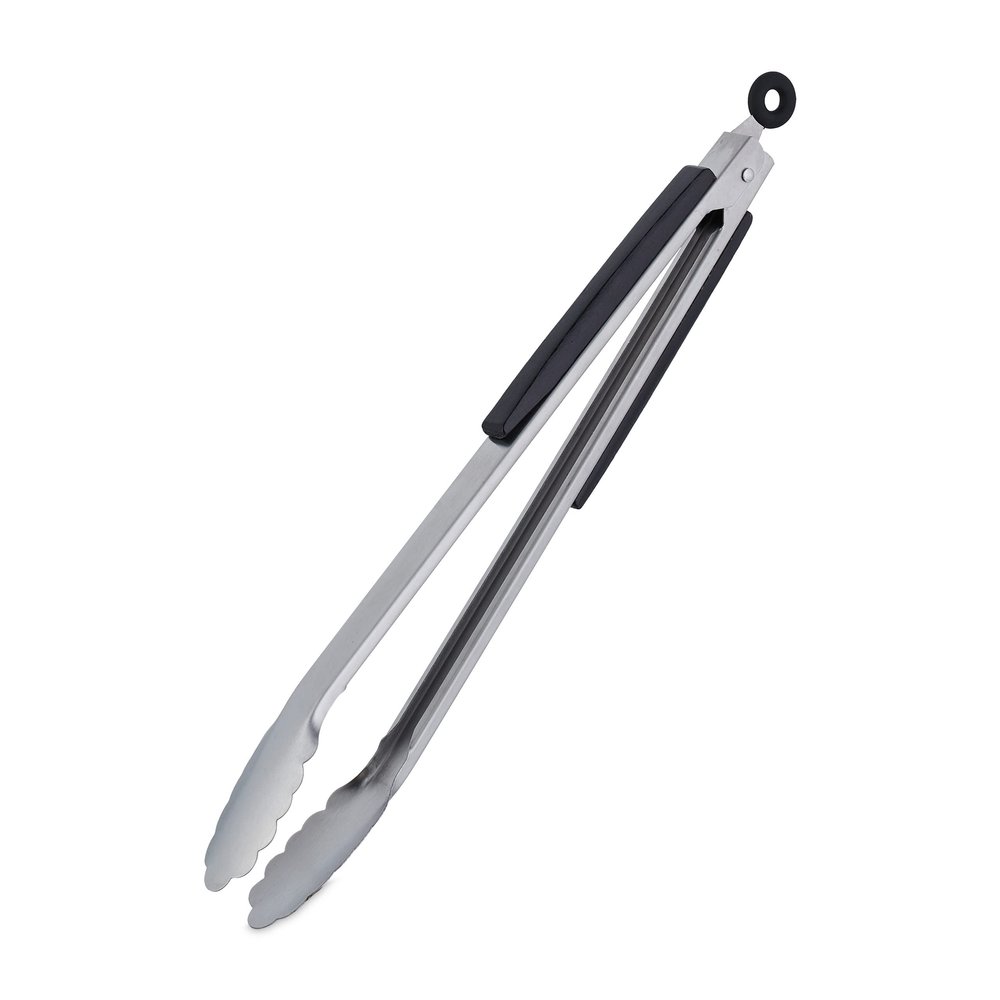 Relaxdays Grill Tongs, Stainless Steel, Wood Handle, Silver/Black