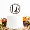 Wreath Monogram U Cake Topper, Custom Letter U Cake Topper for Birthdays, Rustic Weddings, Anniversaries and Parties, Wood Brown view 1