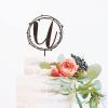 Wreath Monogram U Cake Topper, Custom Letter U Cake Topper for Birthdays, Rustic Weddings, Anniversaries and Parties, Wood Brown view 2