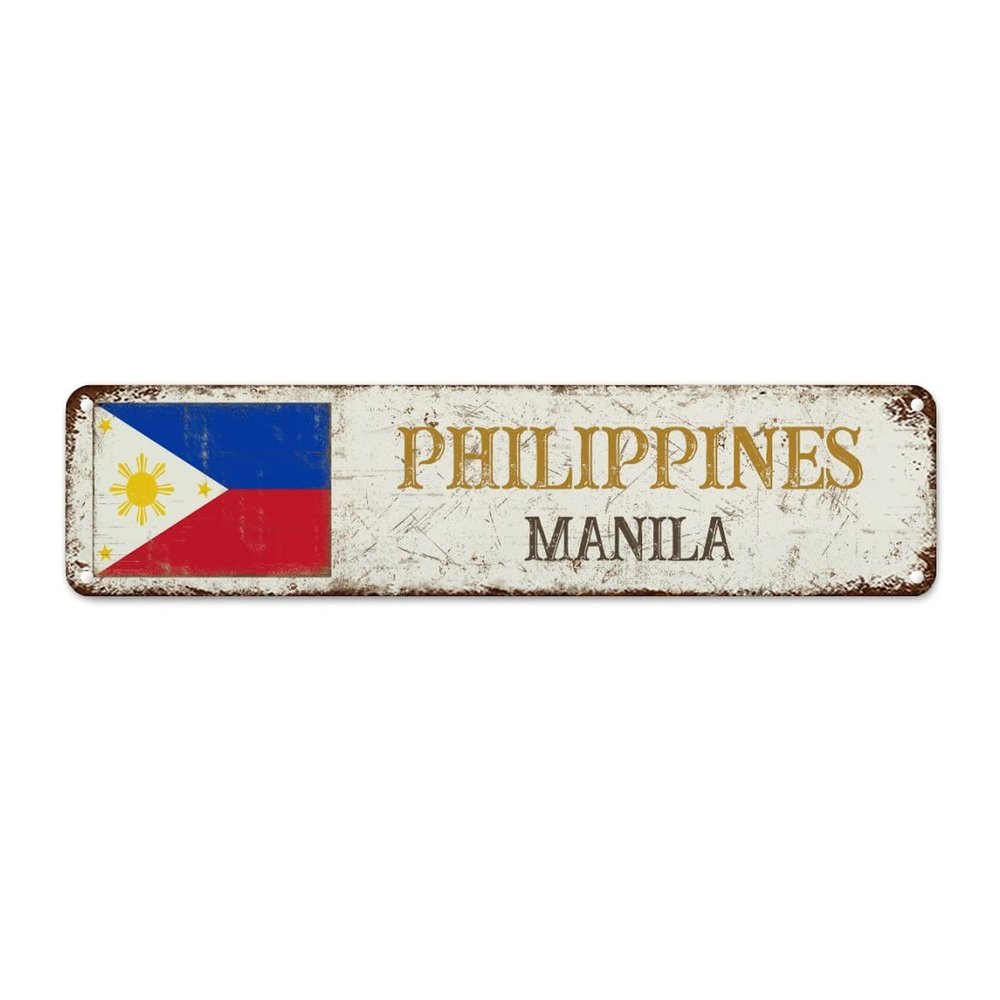 WoGuangis Philippines National Flag Vintage Metal Sign, 12 x 3 in