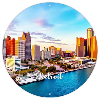 Detroit, USA City Souvenir Round Aluminum Wall Sign, 30.5 x 30.5 cm